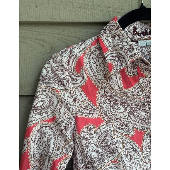 Boden Red Paisley Print Button Down Shirt Size 2R - Picture 4 of 8